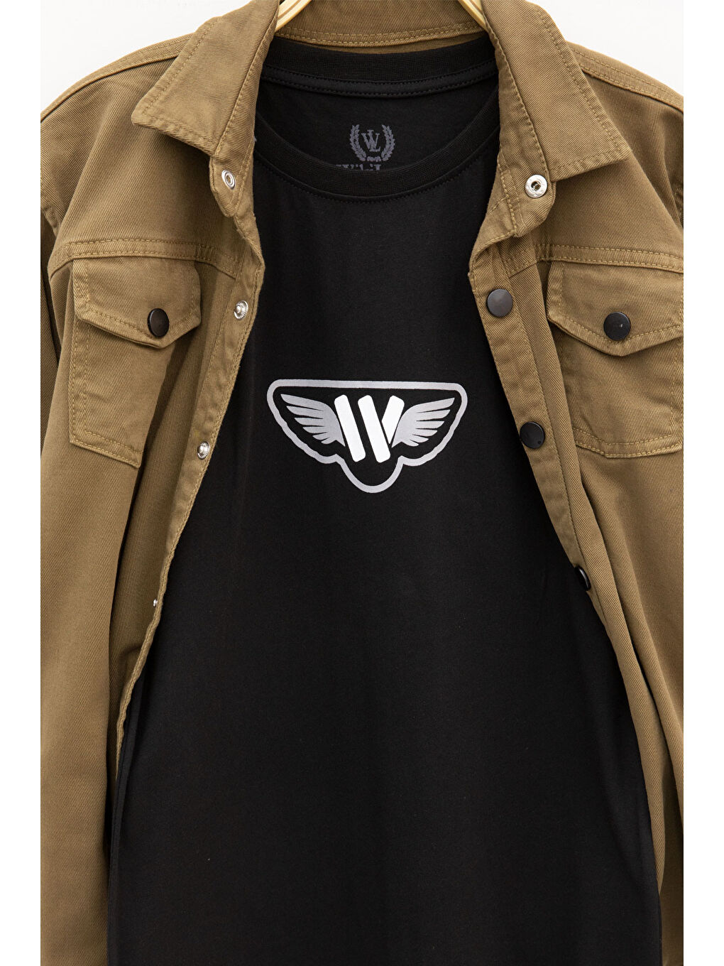 Kahverengi Kahve Keten Gömlekli Bisiklet Yaka Baskılı Tişörtlü Erkek Çocuk 2li Takım 20257-1