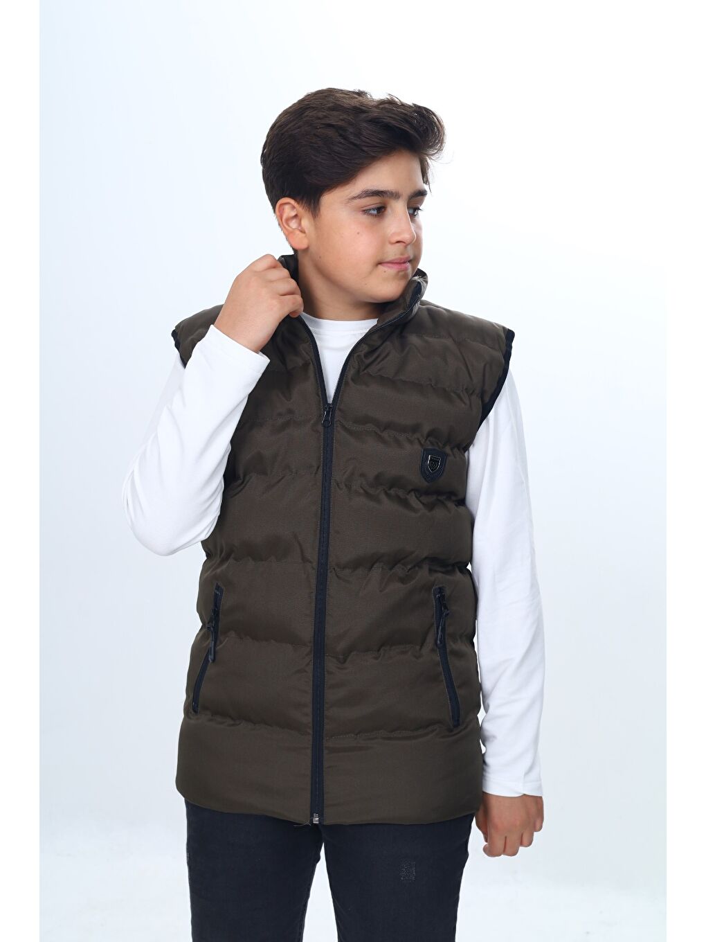 Haki Erkek Çocuk Göğsü Armalı Şişme Yelek-6