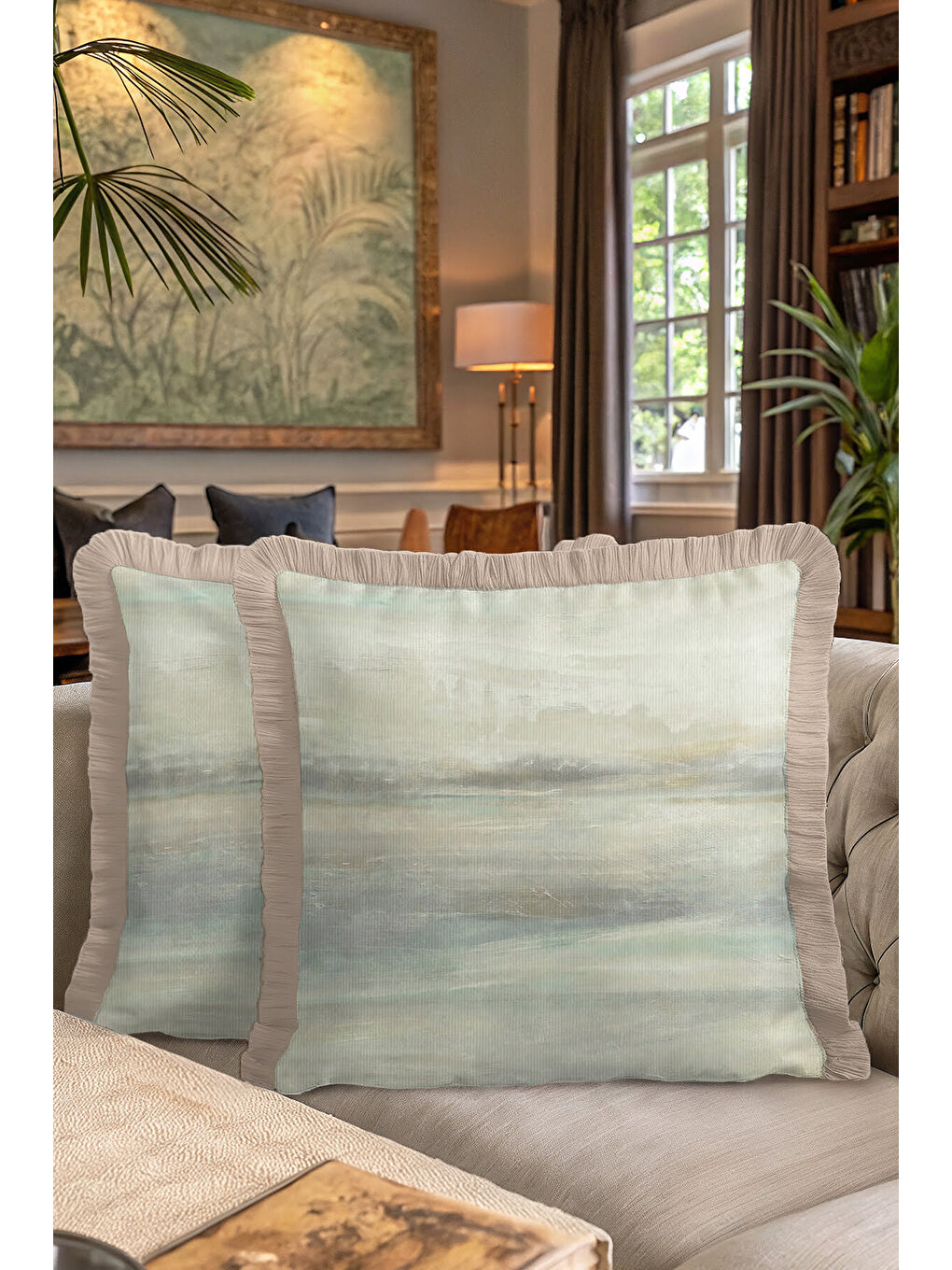 Karışık Lüks Fırça Darbeli Saçaklı Yastık Kılıfı - Doğal Pastel Tonlar Modern Bej Püsküllü Kırlent Kılıfı-7