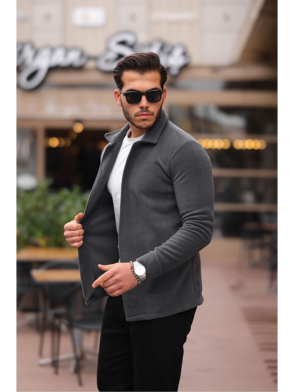 Gri Erkek Polar Rahat Kalıp Gömlek-2