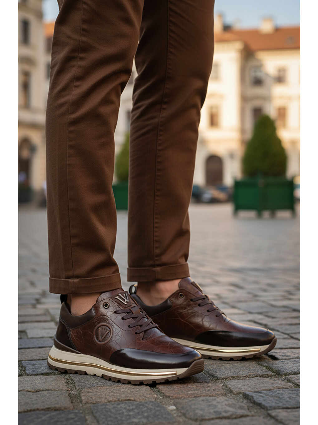 Kahverengi Kahve Hakiki Deri Bağcıklı Erkek Sneaker M112 M-2