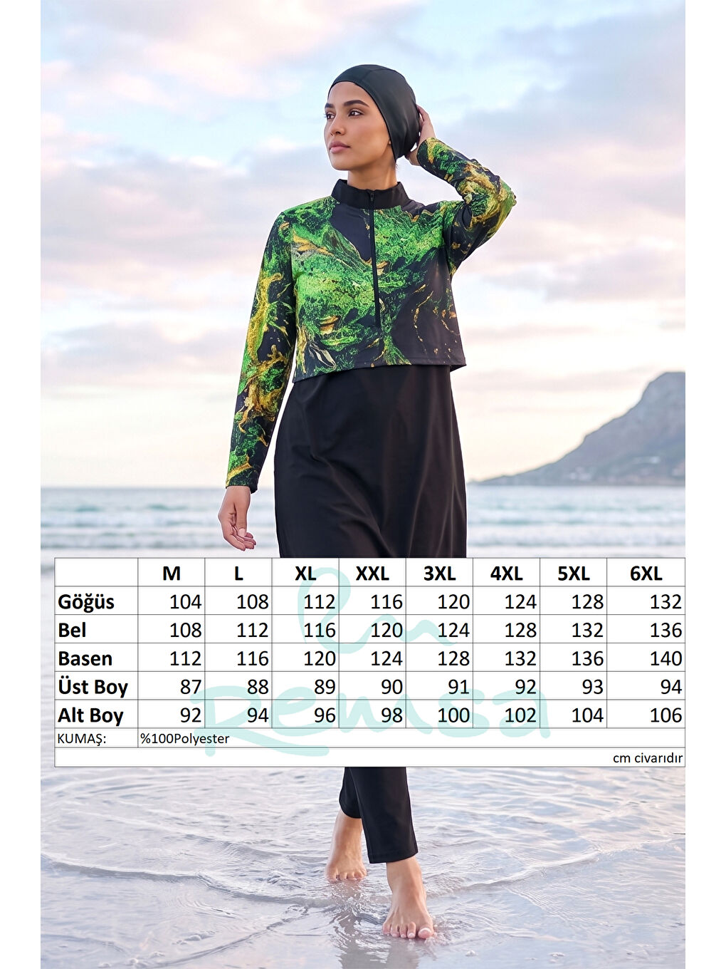 Desenli Tam Kapalı Tesettür Mayo 10 Siyah08-2