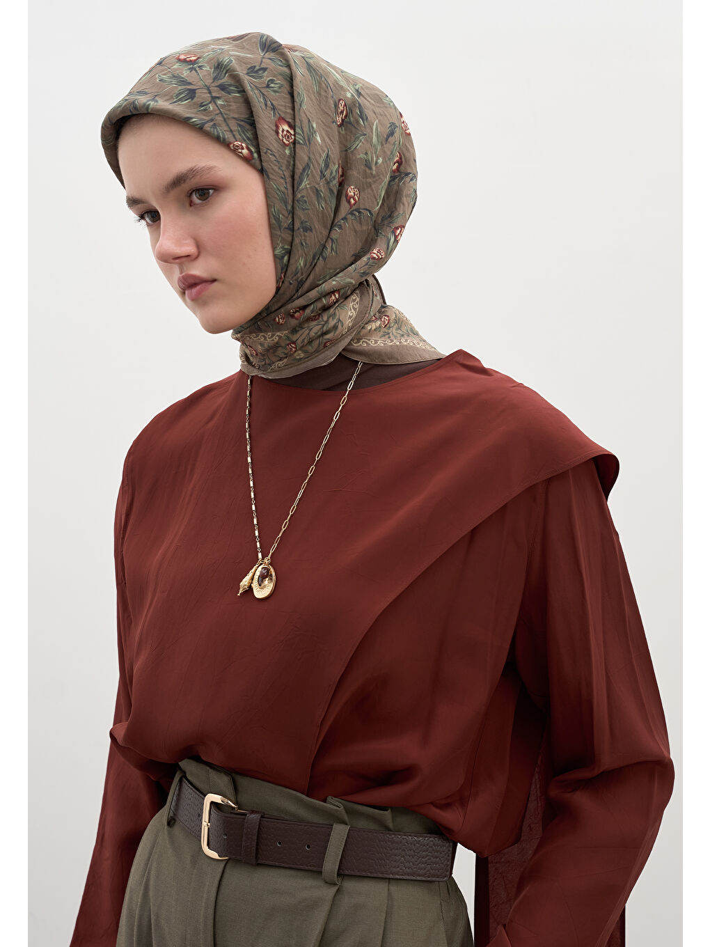 Bej Leana Desen Pamuklu Viskon Eşarp Vizon-2