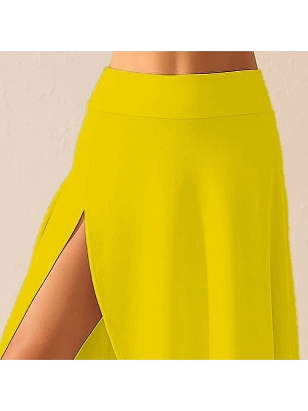Sarı Kadın Cep Detay Taytlı Sandy Etek-1