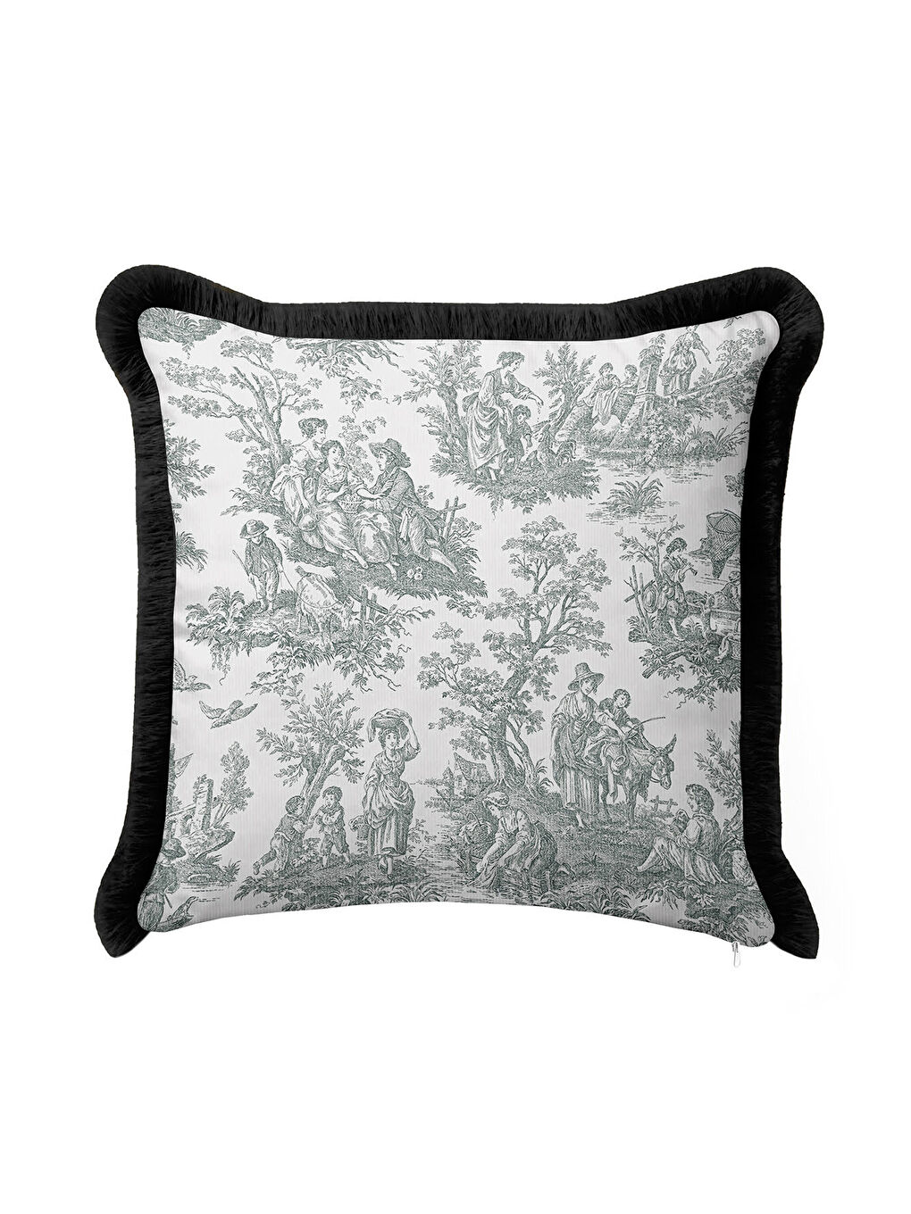 Karışık Fransız Şıklığı Saçaklı Yastık Kılıfı - Klasik Country Siyah Beyaz Püsküllü Kırlent Kılıfı-4