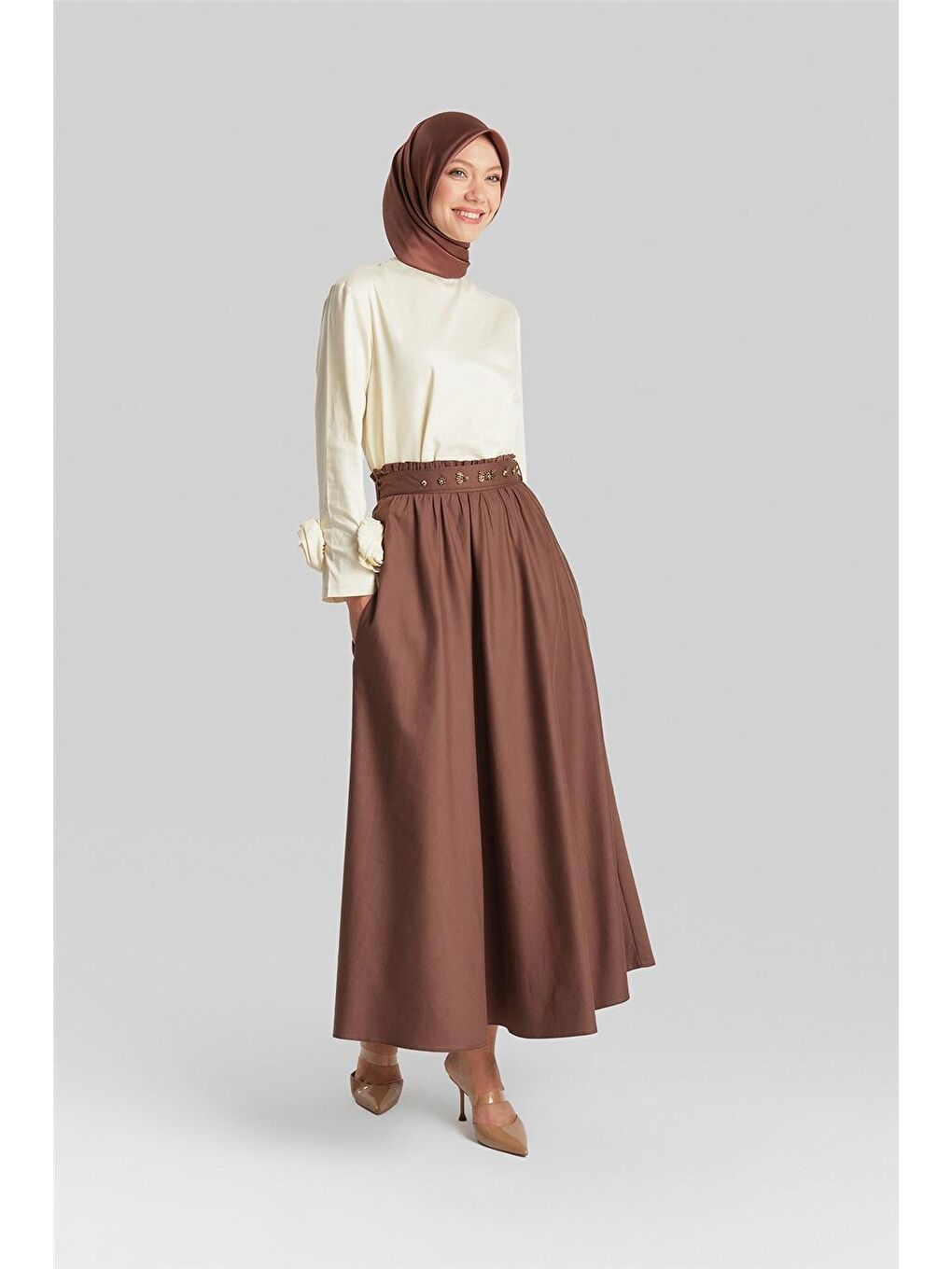 ARMİNE Bej Kolları Çiçekli Bluz 24Y3553 Aytaşı