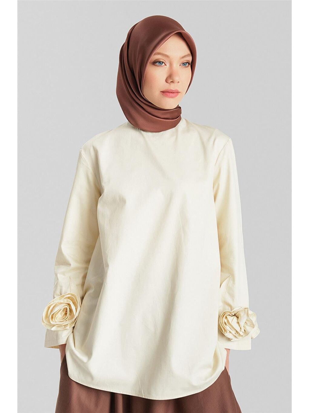 ARMİNE Bej Kolları Çiçekli Bluz 24Y3553 Aytaşı - 1