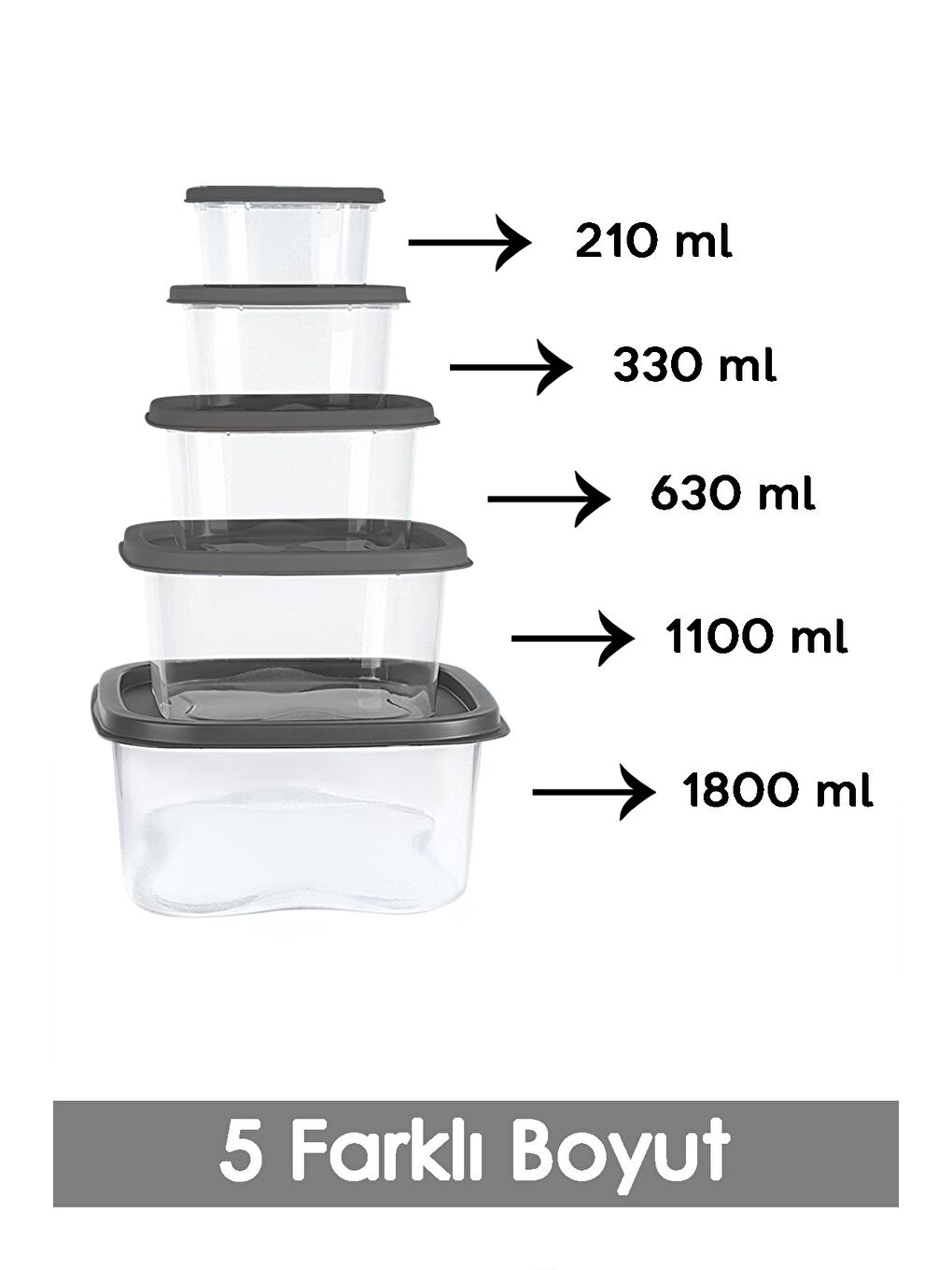 Gri 18 li Kare Erzak Gıda Saklama Kabı Seti Antrasit-1