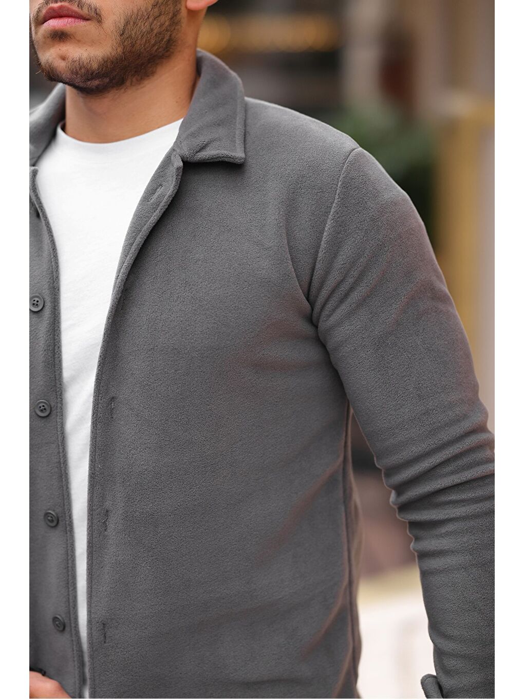 Antrasit Erkek Polar Rahat Kalıp Gömlek-1