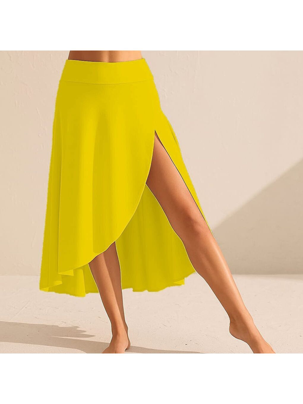 Sarı Kadın Cep Detay Taytlı Sandy Etek-2