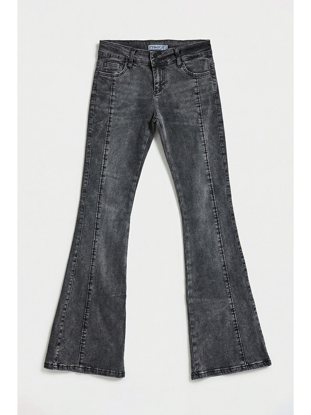 Kadın Antrasit 4s6-14 Mid Rise Flare Fit Kemer Detaylı Esnek Kumaş Denim Jean