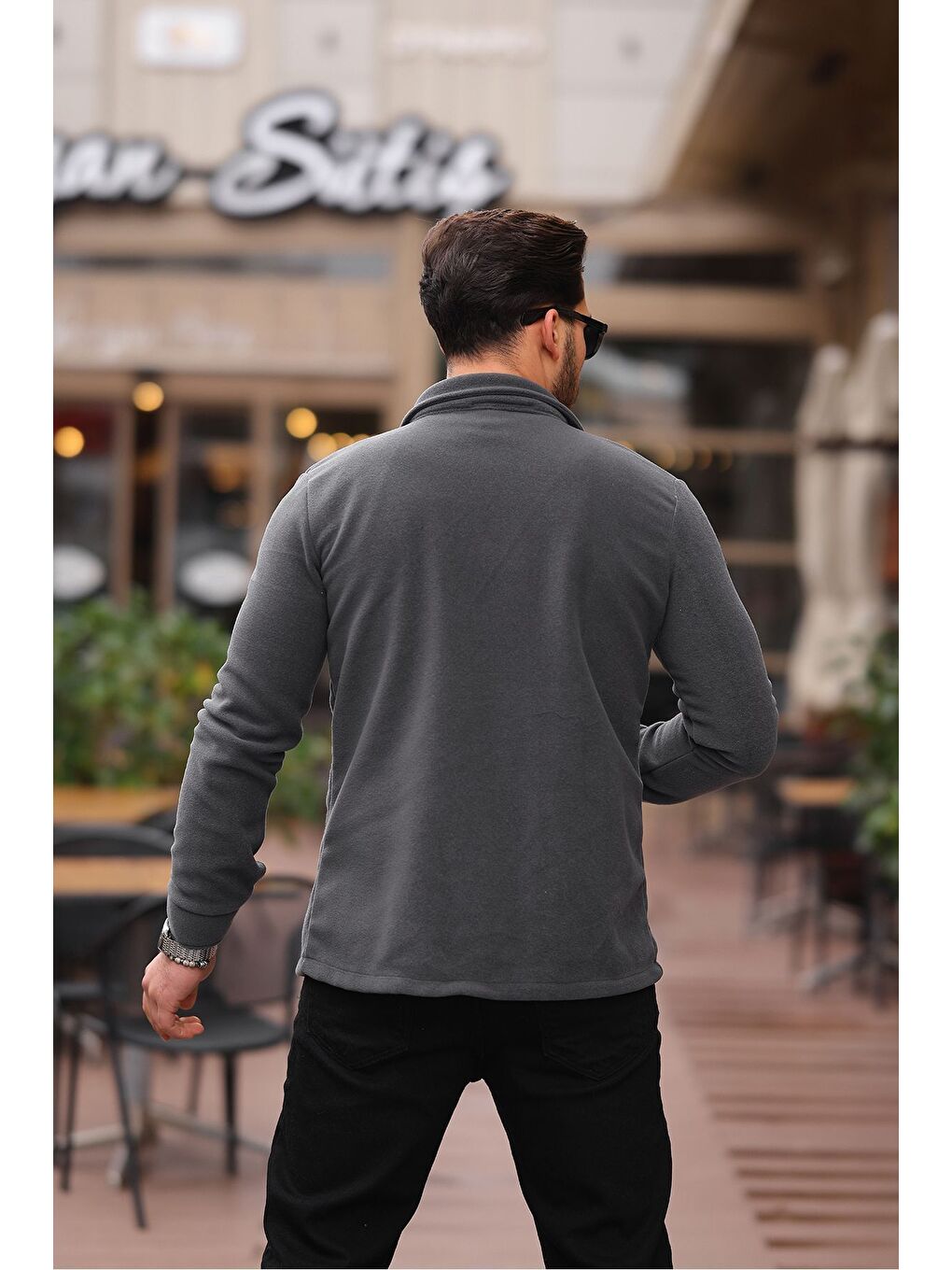 Gri Erkek Polar Rahat Kalıp Gömlek-3