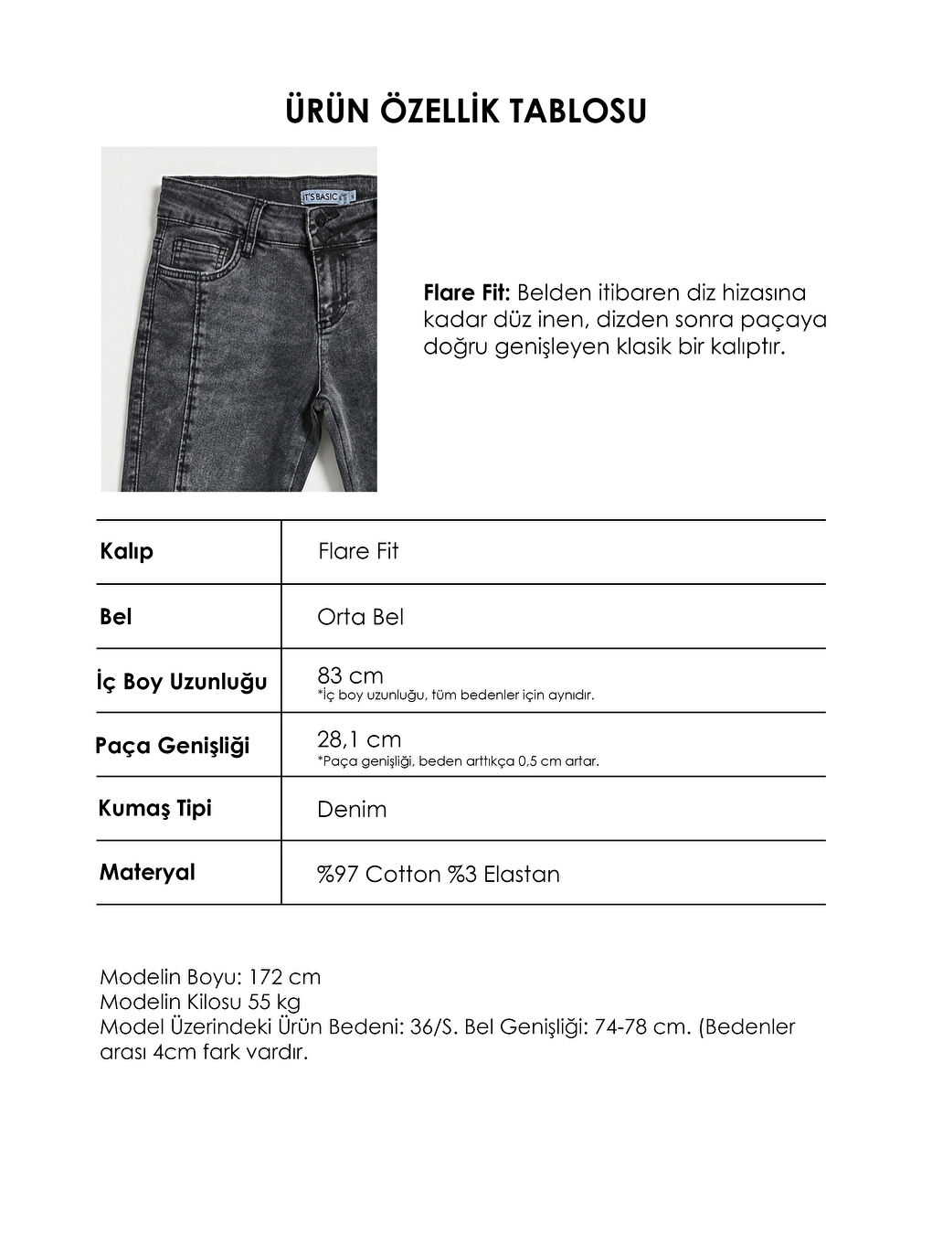 Kadın Antrasit 4s6-14 Mid Rise Flare Fit Kemer Detaylı Esnek Kumaş Denim Jean-1