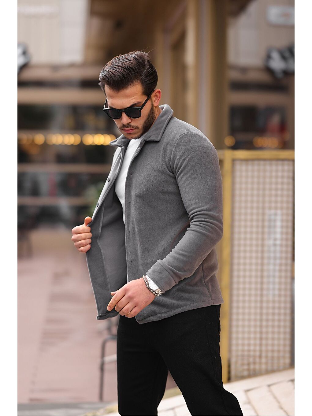 Antrasit Erkek Polar Rahat Kalıp Gömlek-2