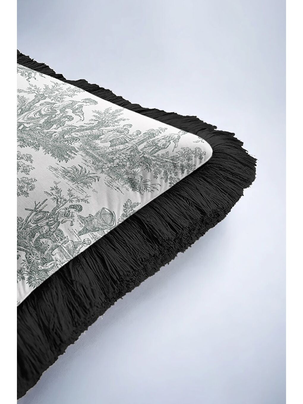 Karışık Fransız Şıklığı Saçaklı Yastık Kılıfı - Klasik Country Siyah Beyaz Püsküllü Kırlent Kılıfı-6