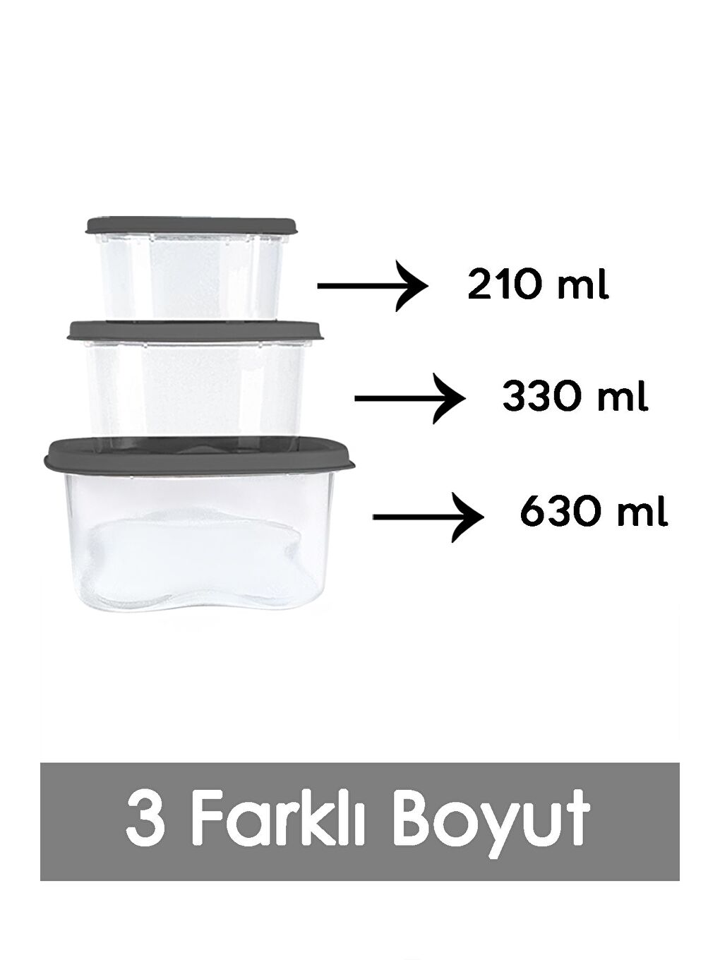 Gri 14'lü Kare Erzak Gıda Saklama Kabı Seti Antrasit-1