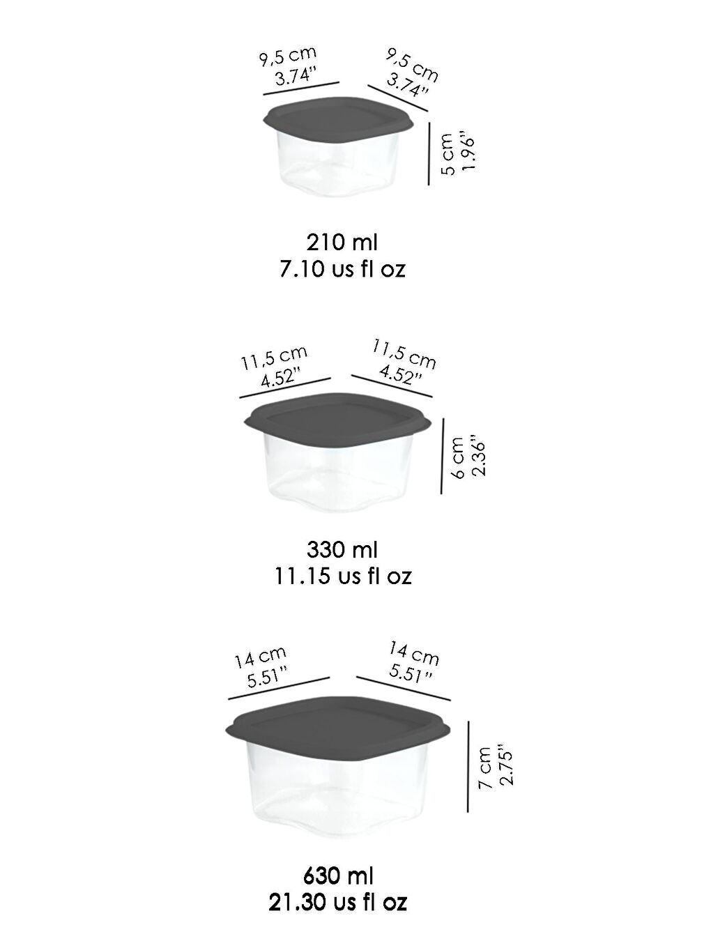 Gri 14'lü Kare Erzak Gıda Saklama Kabı Seti Antrasit-5