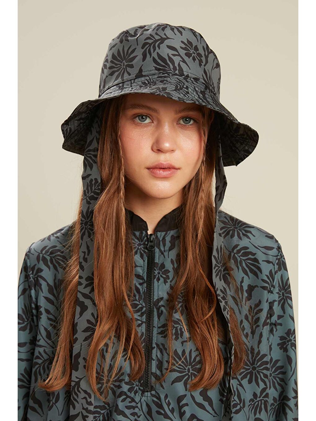 Turkuaz Bağlamalı Bucket Şapka Floral-Yeşil