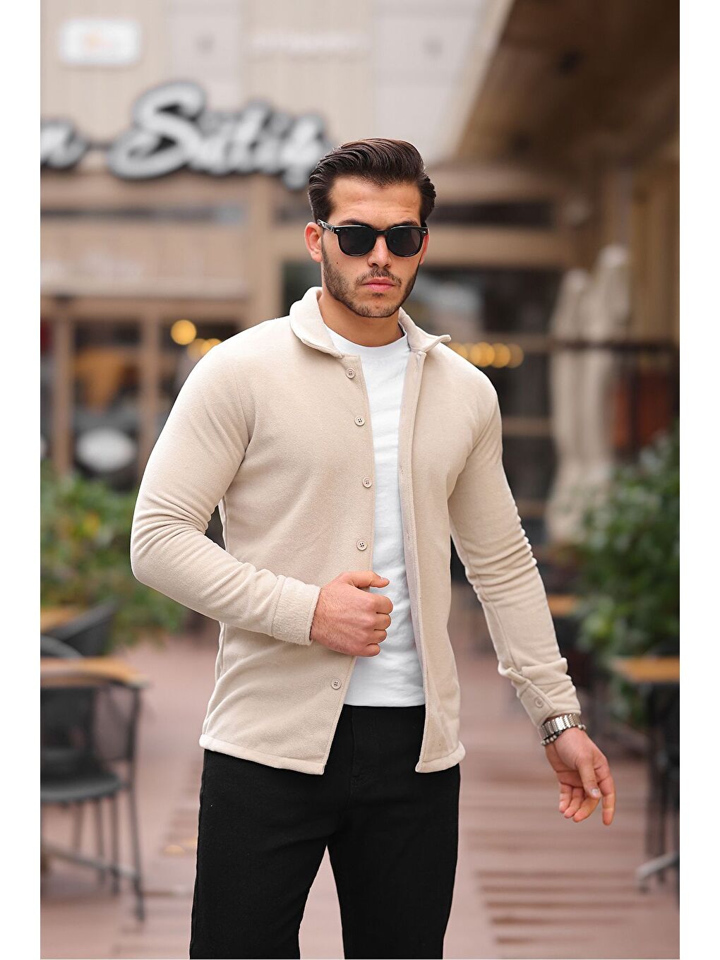 Bej Erkek Polar Rahat Kalıp Gömlek