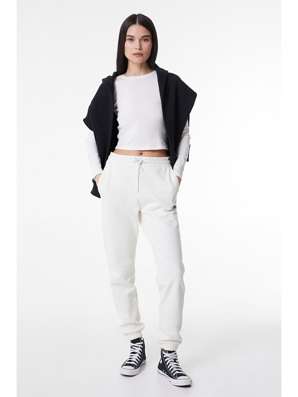 Beyaz Regular Fit Rahat Kesim %100 Pamuk Sweatpant Eşofman Altı