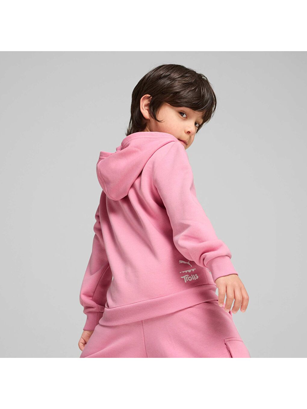 Pembe x TROLLS Çocuk Kapüşonlu Sweatshirt-1