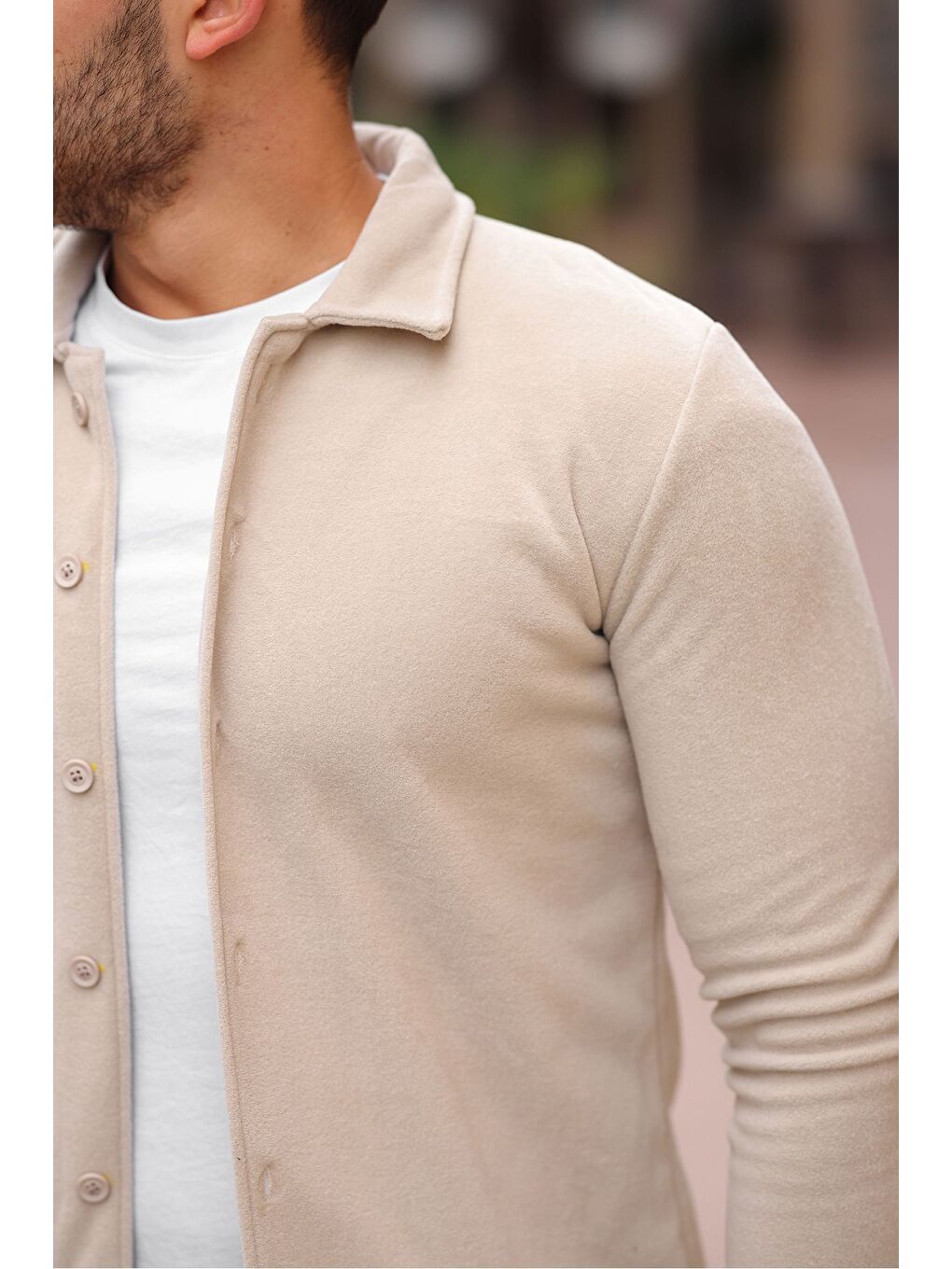 Bej Erkek Polar Rahat Kalıp Gömlek-1