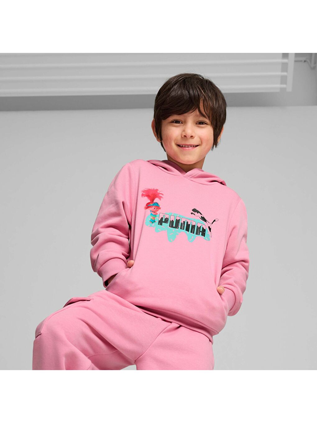 Pembe x TROLLS Çocuk Kapüşonlu Sweatshirt-4