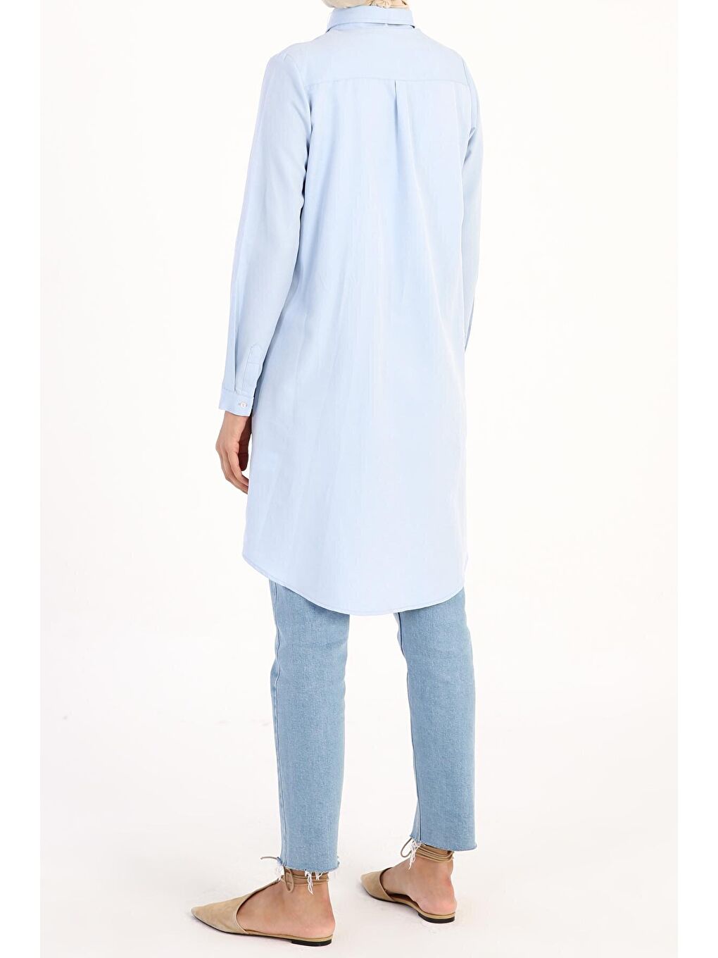 Açık Mavi Gizli Patlı Basic Gömlek Tunik-4