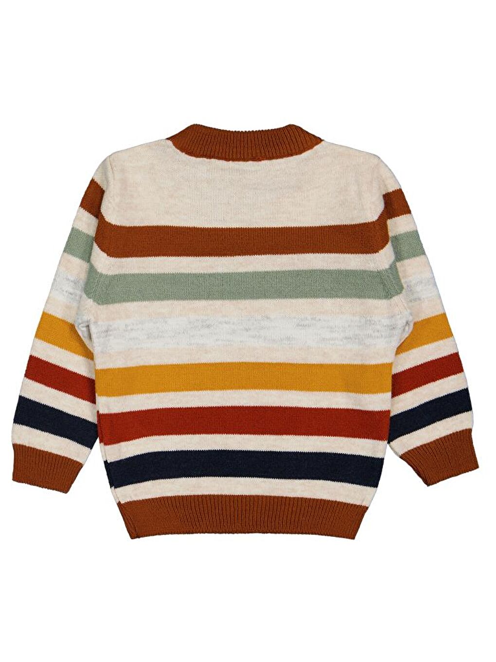 Kahverengi Boys Renkli Çizgili 2-5 Yaş Kazak - Turuncu 5-6 Yaş-1