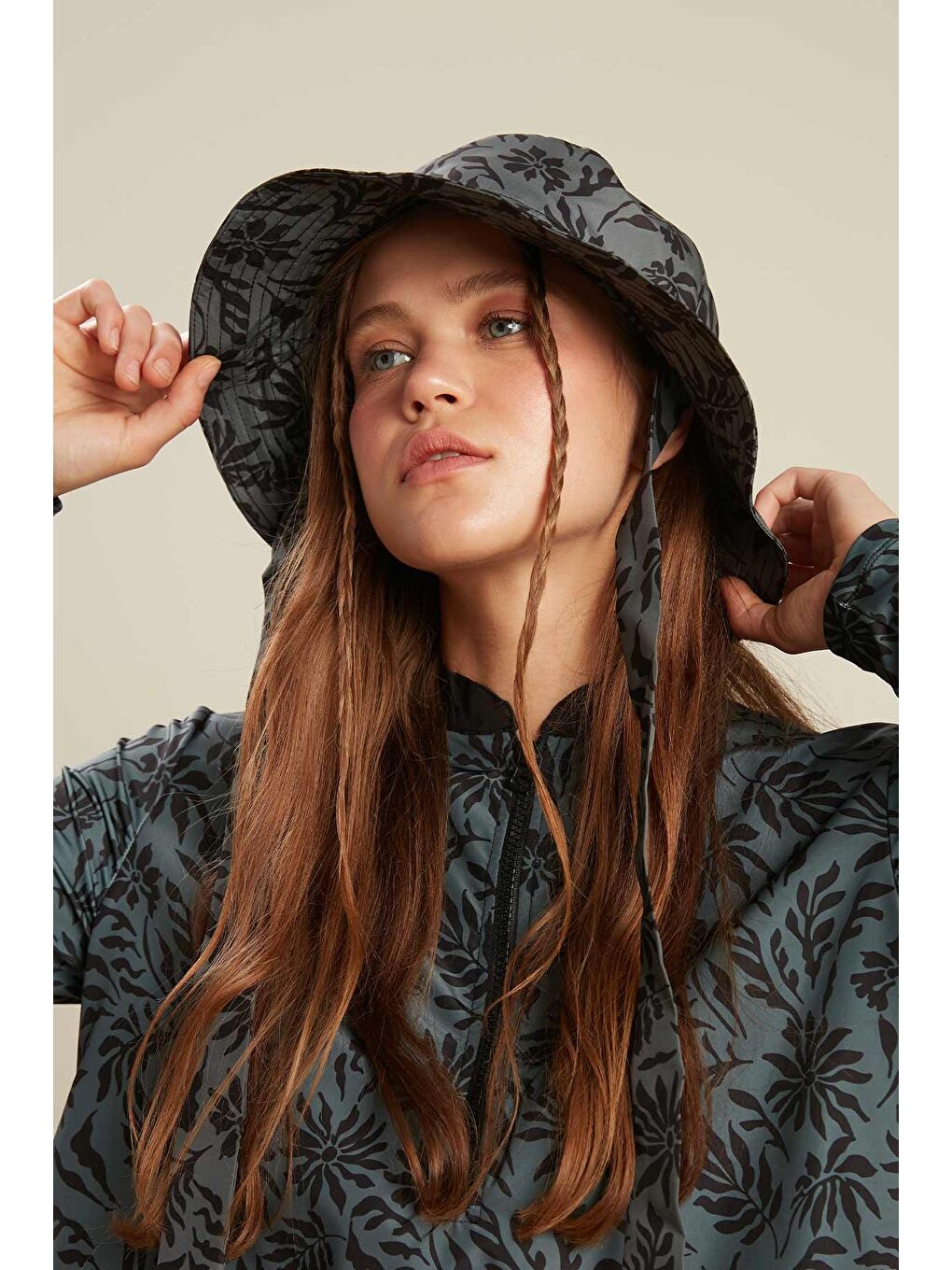 Turkuaz Bağlamalı Bucket Şapka Floral-Yeşil-1