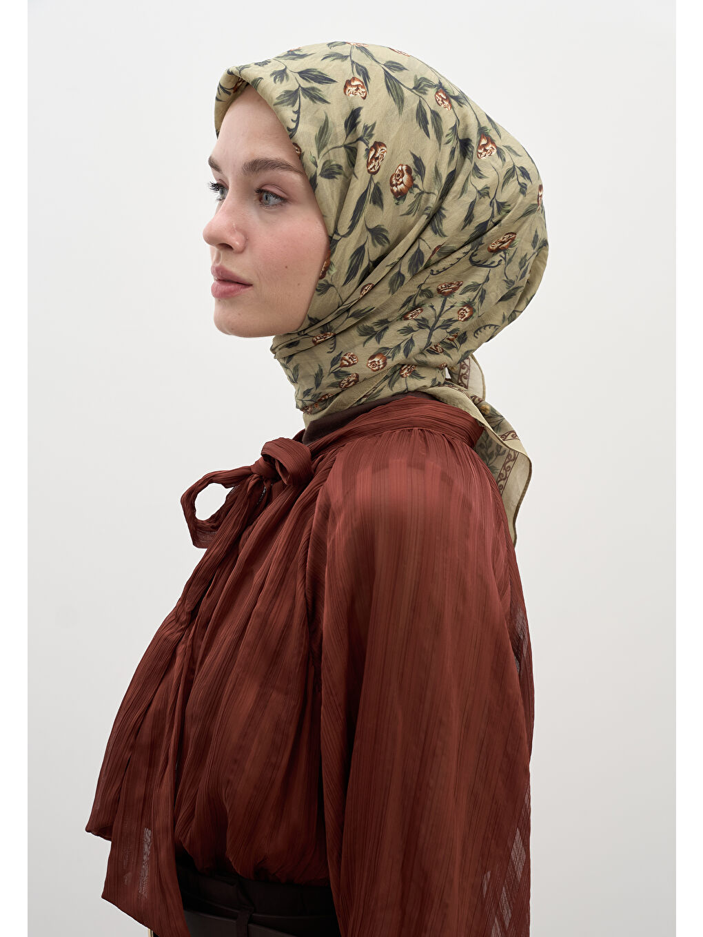 Yeşil Leana Desen Pamuklu Viskon Eşarp Çağla