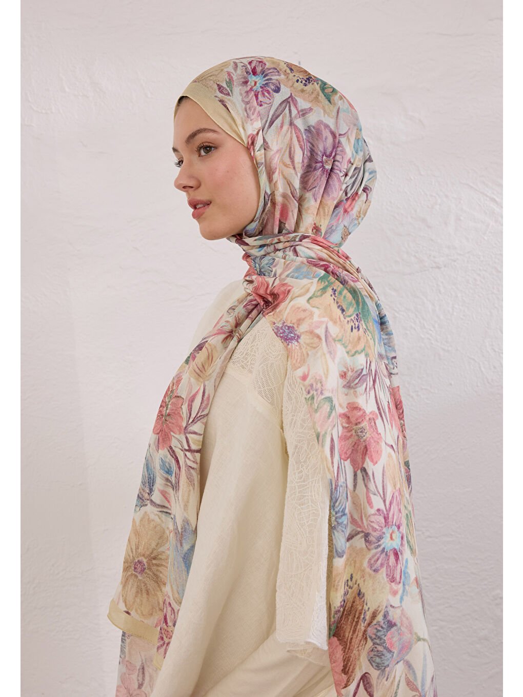 Sarı Vıntage Garden Desen Rami Şal Tereyağı-2