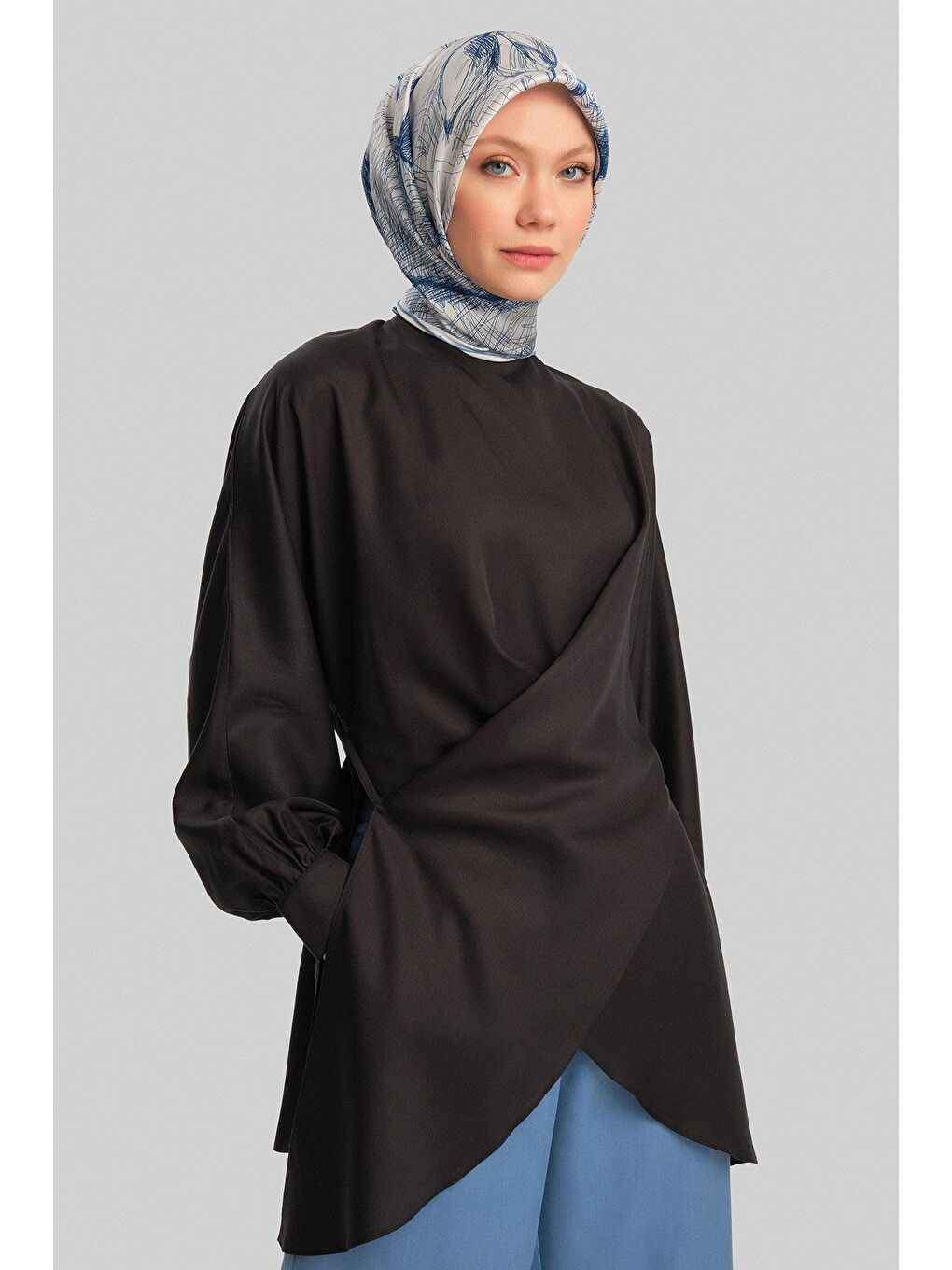 Çapraz Bağlamalı Bluz 24Y3536 Siyah-3