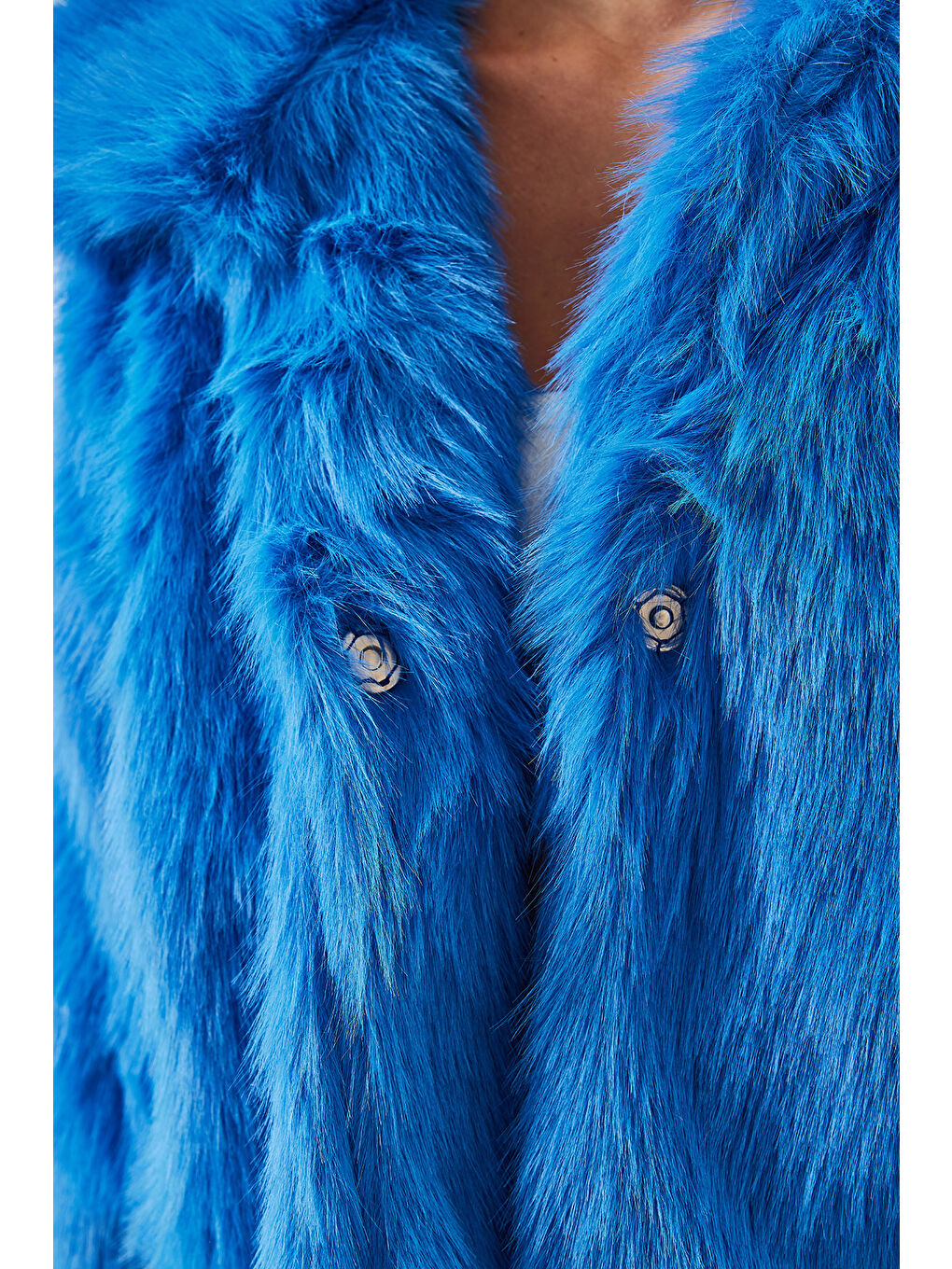 Mavi Kadın Yakalı Suni Kürklü Astarlı Mont-2