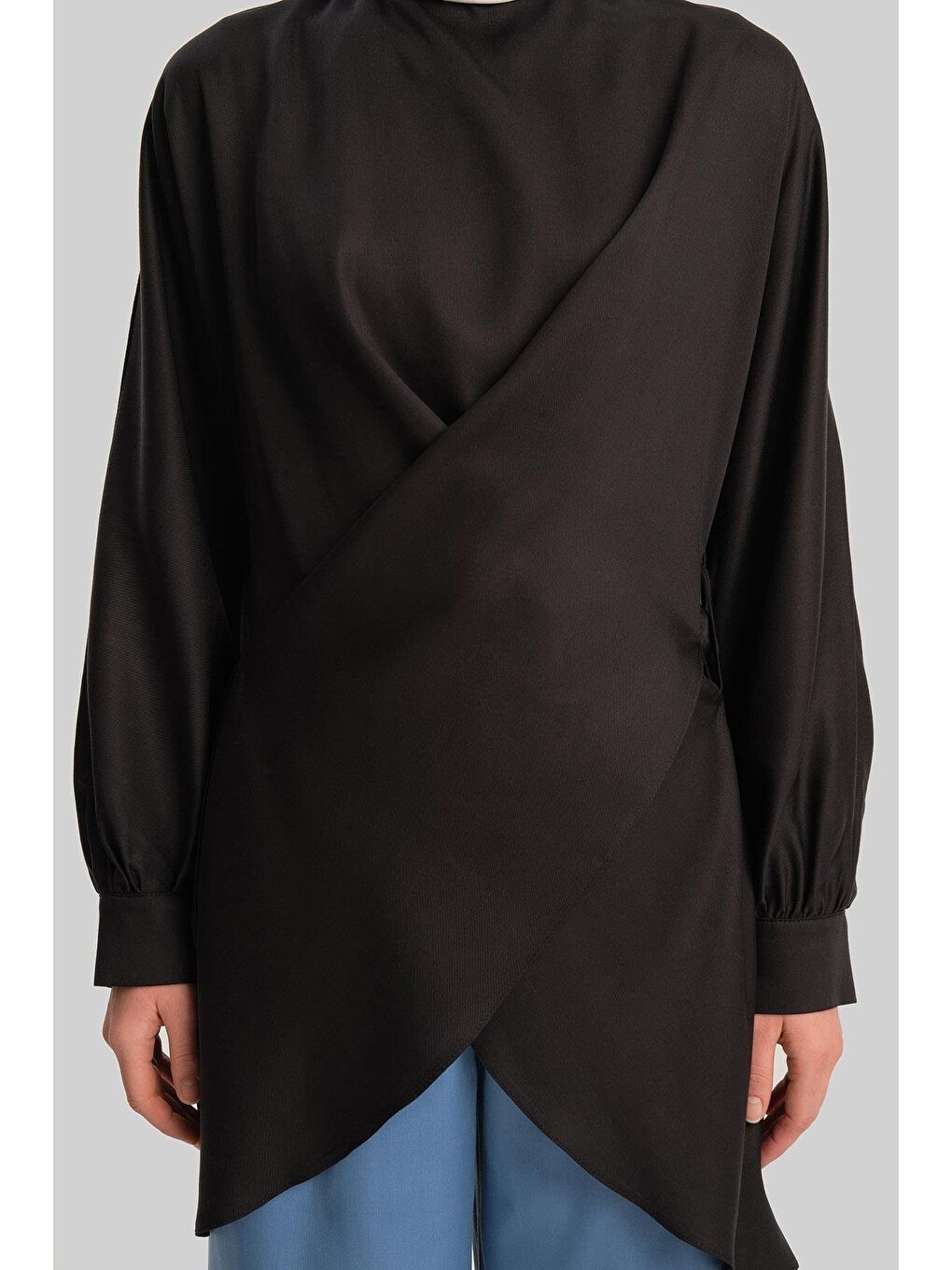 Çapraz Bağlamalı Bluz 24Y3536 Siyah-4