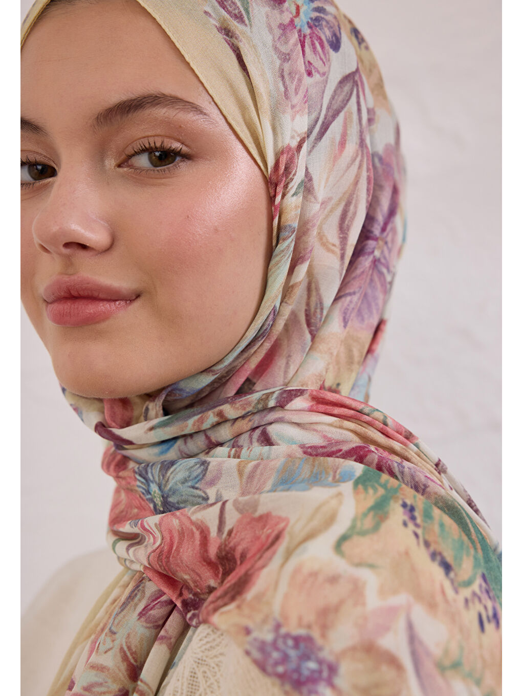 Sarı Vıntage Garden Desen Rami Şal Tereyağı-3