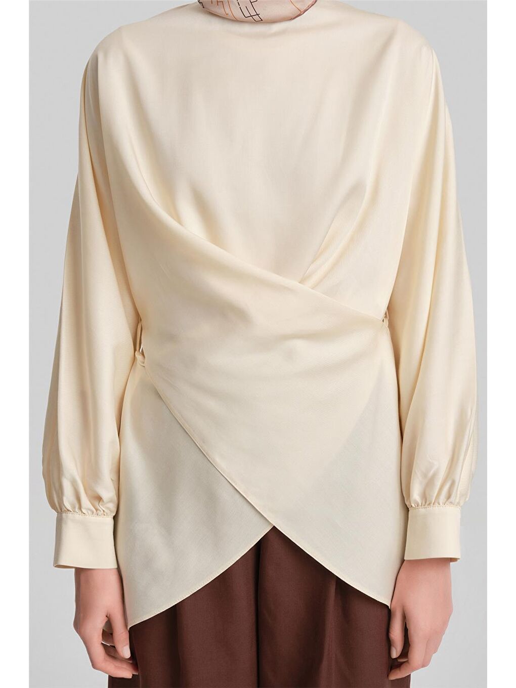 Bej Çapraz Bağlamalı Bluz 24Y3536 Aytaşı-4