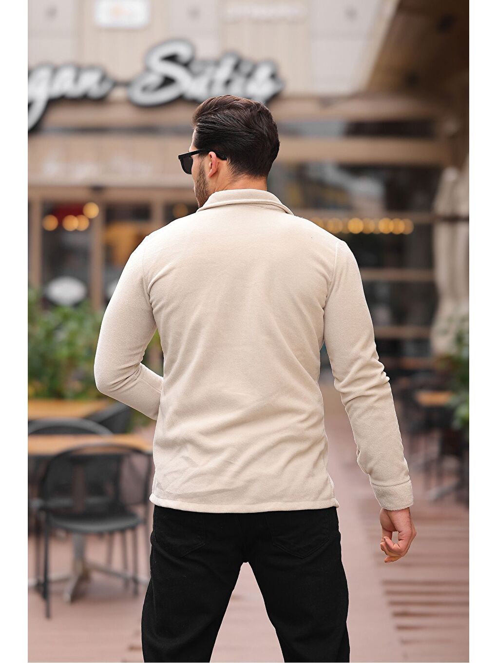 Bej Erkek Polar Rahat Kalıp Gömlek-3