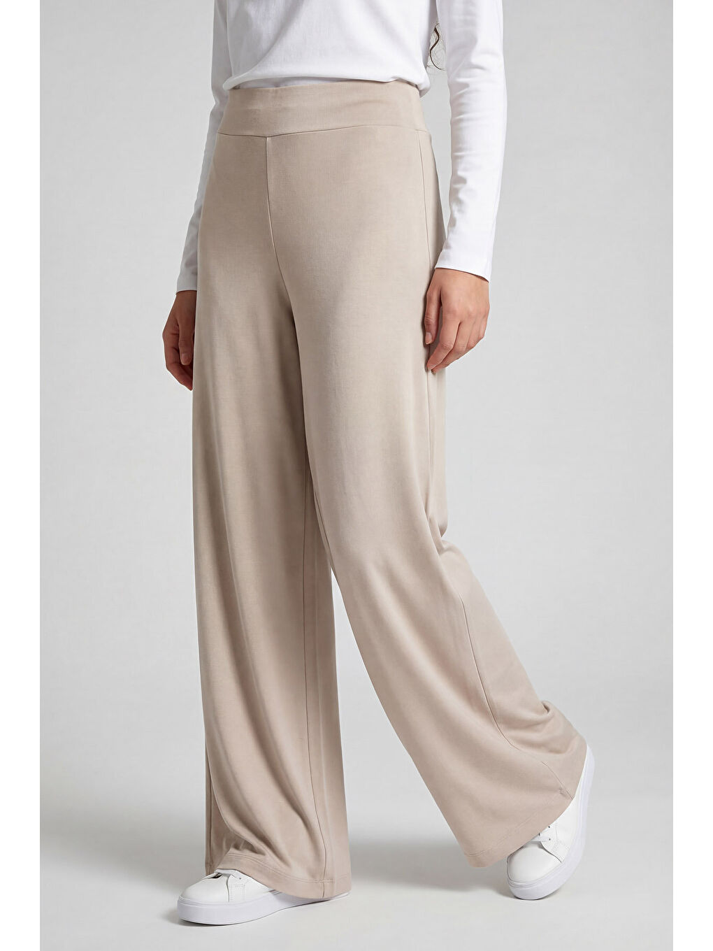 Bej Comfort Fit Geniş Paça Korsajlı Palazzo Kadın Pantolon - 94681-2