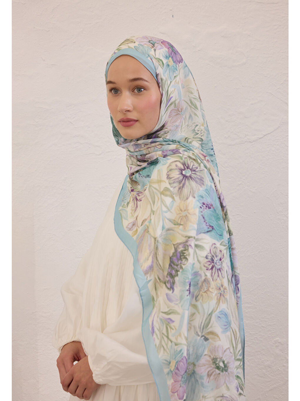 Vıntage Garden Desen Rami Şal Gök Mavi-2