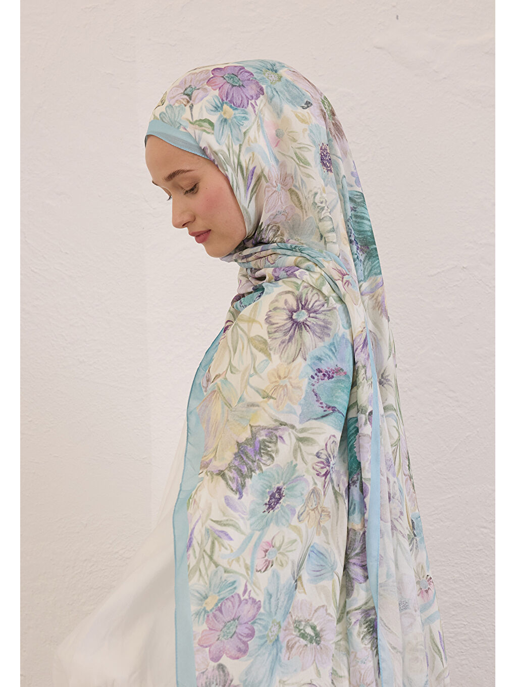 Vıntage Garden Desen Rami Şal Gök Mavi-3