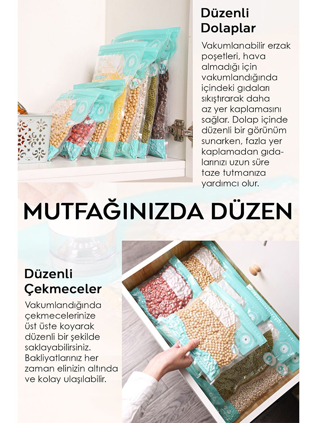 Renksiz 10'lu Vaku mlu Gıda Saklama Torbası Hava Almaz Kilitli Şeffaf Poşet Vaku mlu Poşet-1