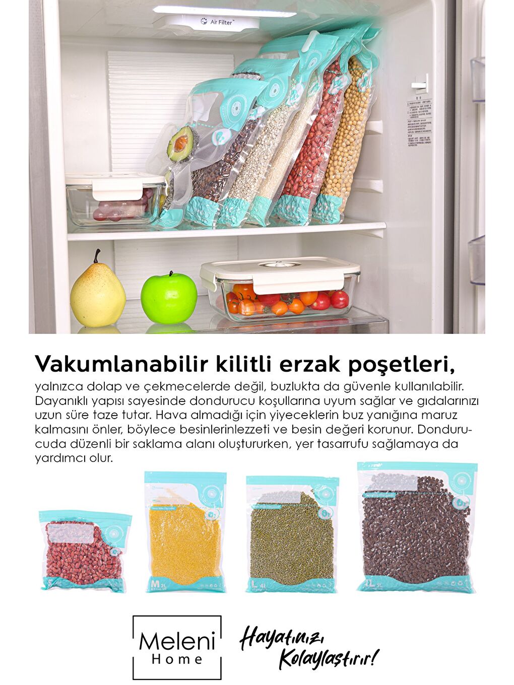 Renksiz 10'lu Vaku mlu Gıda Saklama Torbası Hava Almaz Kilitli Şeffaf Poşet Vaku mlu Poşet-2