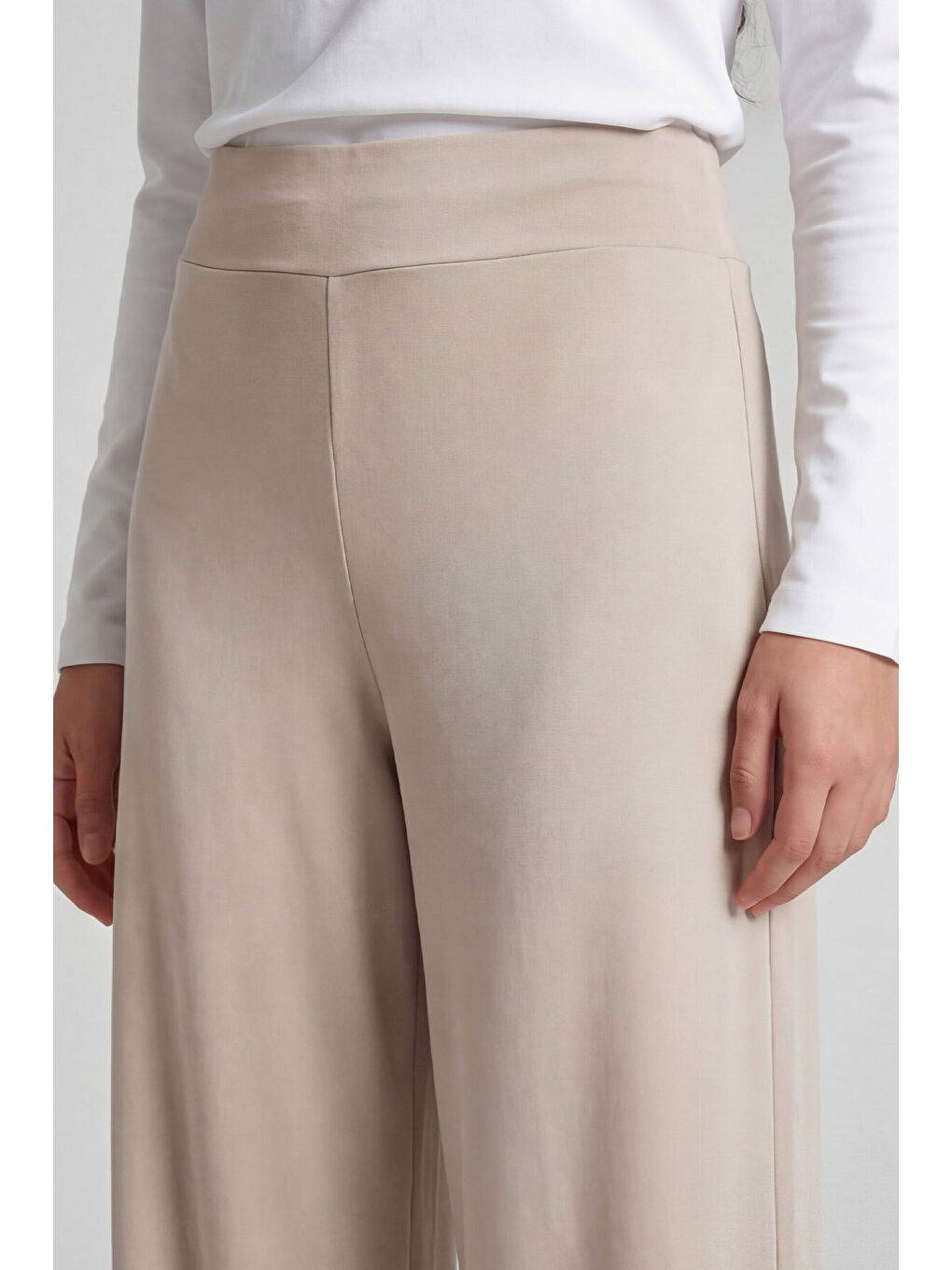 Bej Comfort Fit Geniş Paça Korsajlı Palazzo Kadın Pantolon - 94681-4