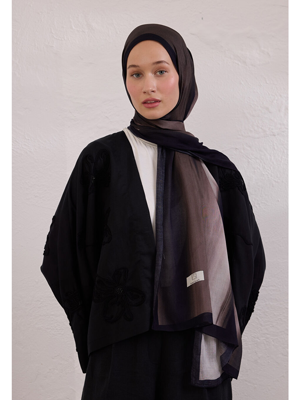 Color Brush Desen Rami Şal Siyah-1