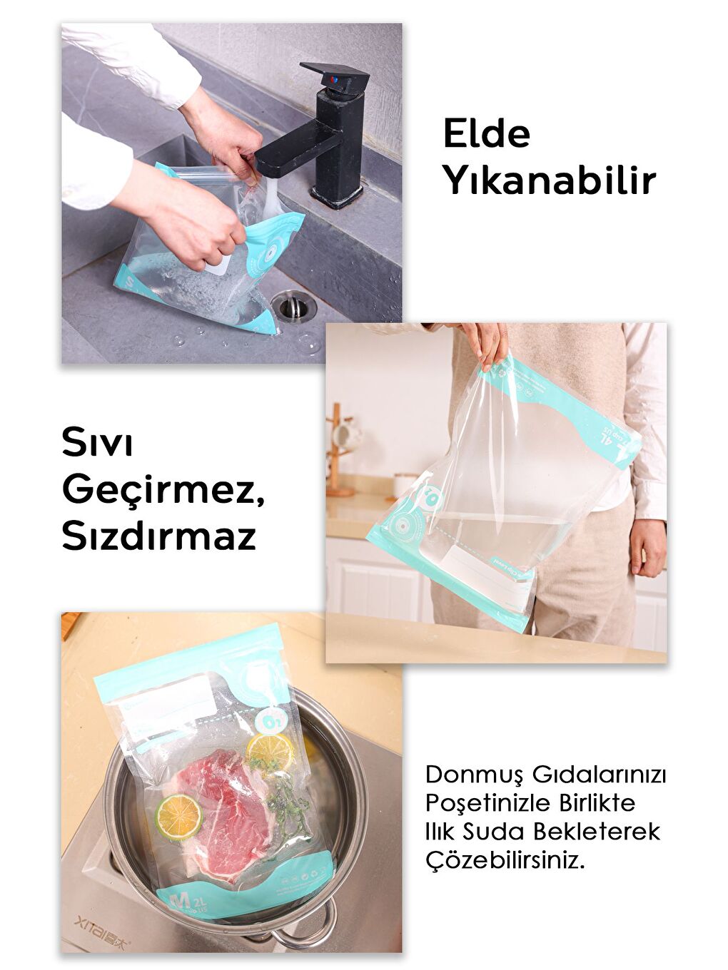 Renksiz 10'lu Vaku mlu Gıda Saklama Torbası Hava Almaz Kilitli Şeffaf Poşet Vaku mlu Poşet-4