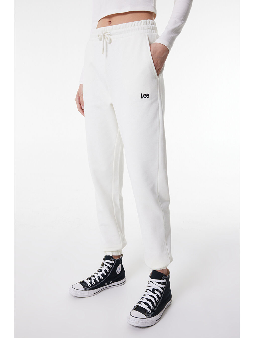 Beyaz Regular Fit Rahat Kesim %100 Pamuk Sweatpant Eşofman Altı-2