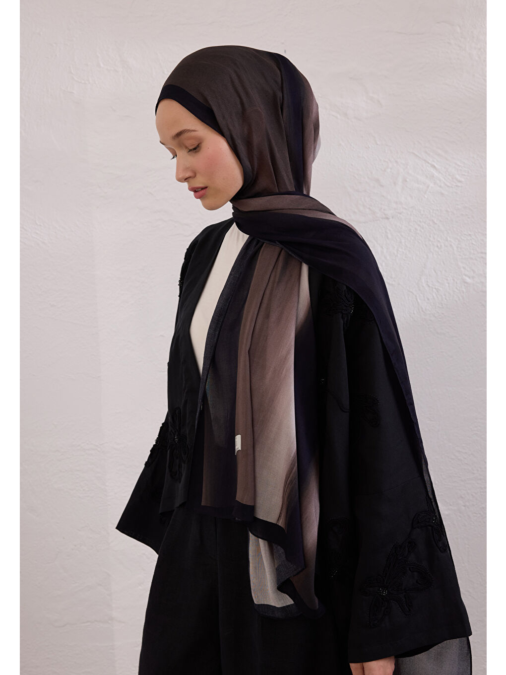 Color Brush Desen Rami Şal Siyah-2