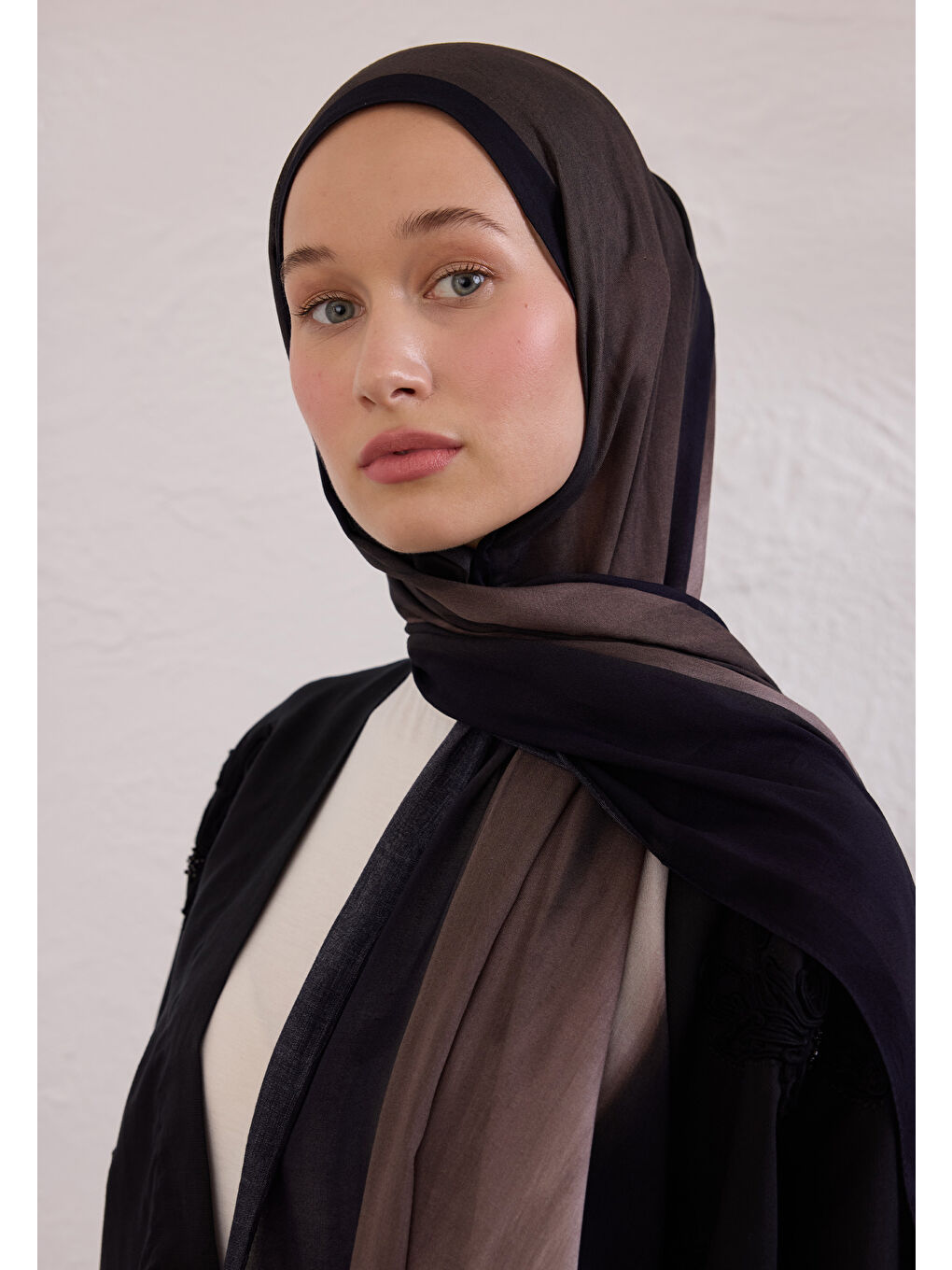 Color Brush Desen Rami Şal Siyah-3