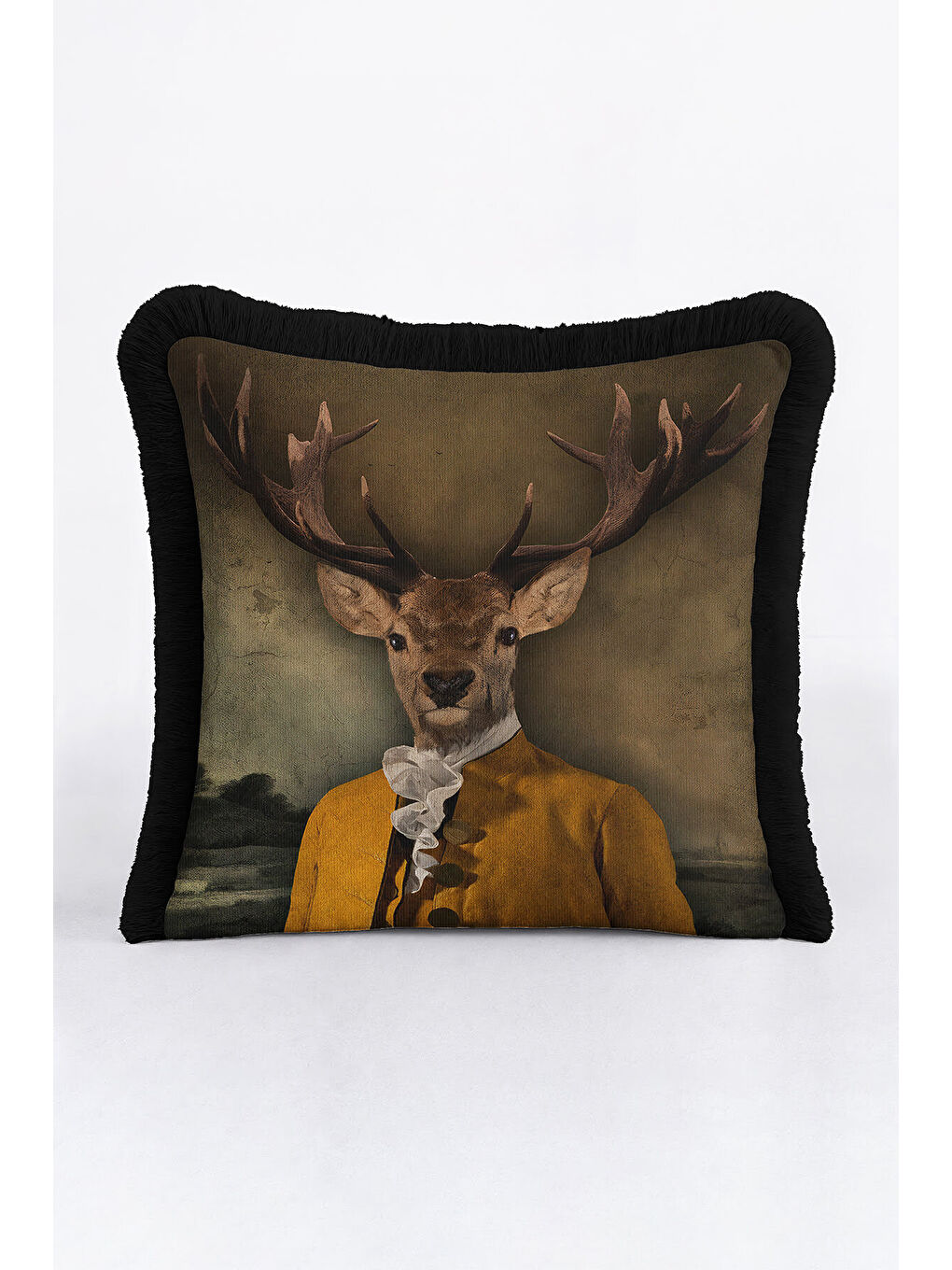 Karışık Sofistike Vintage Avangard Saçaklı Yastık Kılıfı - Portre Klasik Retro Gold Püsküllü Kırlent Kılıfı-4